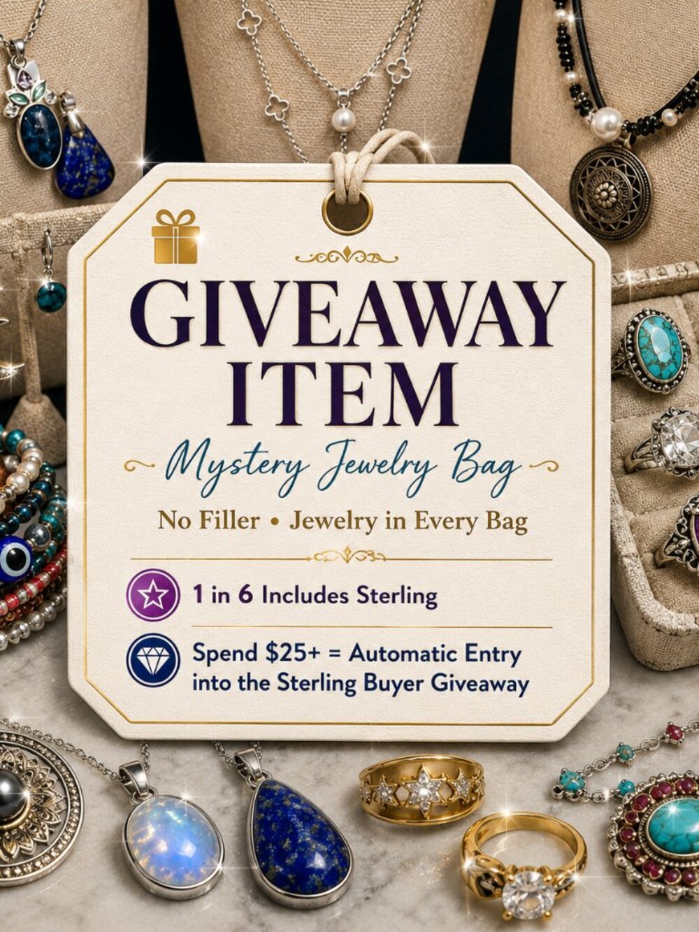 GIVEAWAY CARD for live show | DO NOT BUY | All givy's are jewerly! No filler!